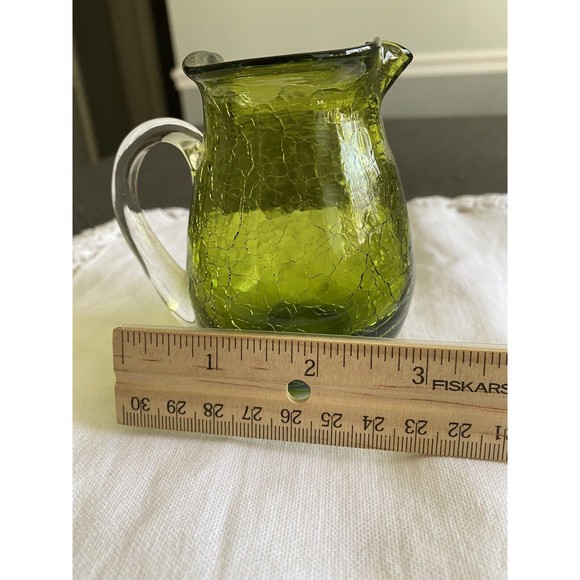 Vintage Green Crackled Glass Pitcher Creamer Applied Handle - Picture 6 of 9